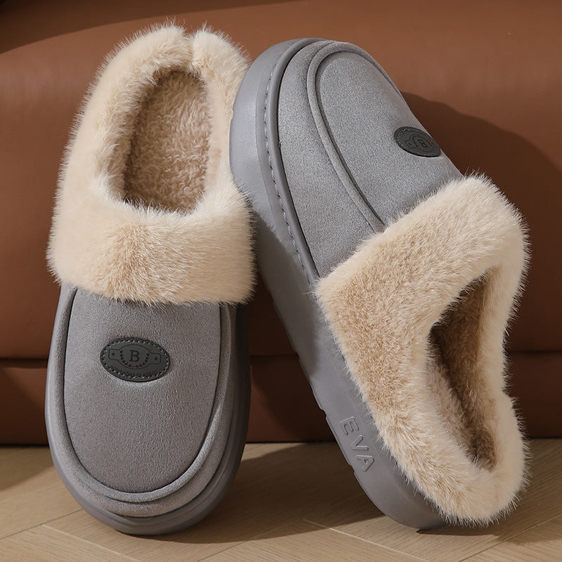 Men’s Warm Suede Plush Indoor Slippers – Cozy Non-Slip House Shoes