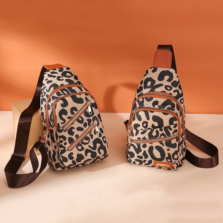 Leopard Print USB Sling Chest Bag for Women – Headphone Jack Crossbody Backpack