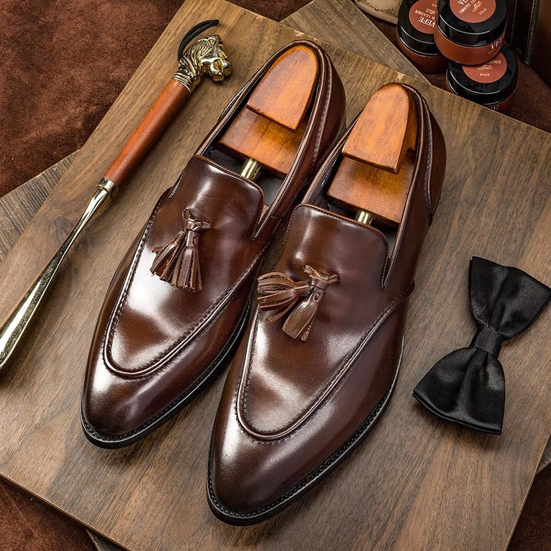 Men’s Tassel Genuine Leather Loafers – Business Casual Slip-On Dress Shoes