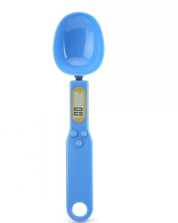 LCD Digital Spoon Scale UK in blue, precision measuring tool for baking and cooking.