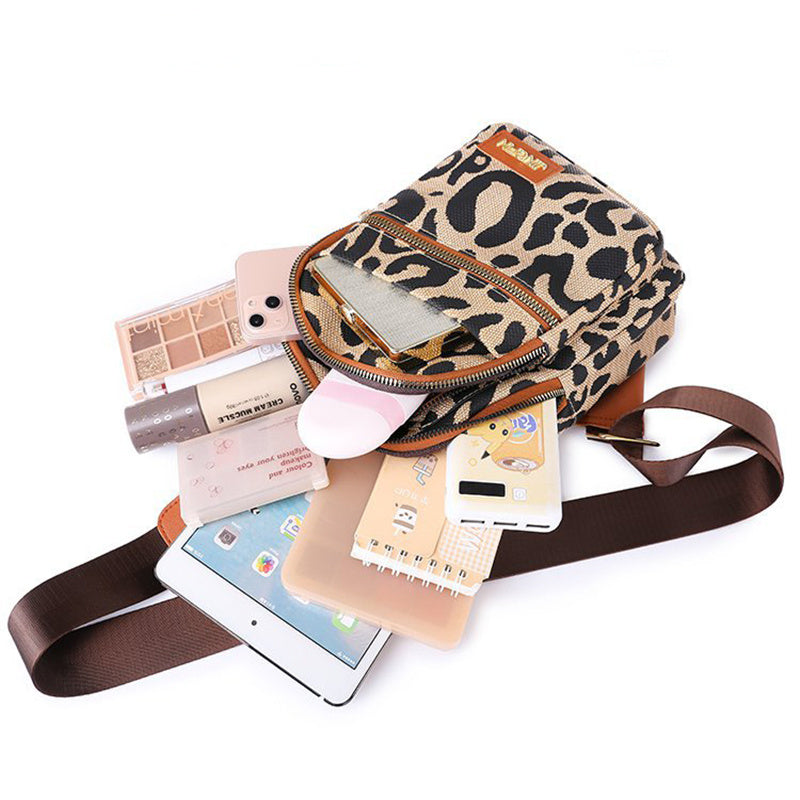 Leopard Print USB Sling Chest Bag for Women – Headphone Jack Crossbody Backpack