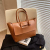 Large Capacity Women’s PU Leather Shoulder Tote Bag – Solid Colour Retro Style Handbag