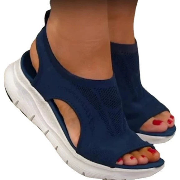 Fish Mouth Flying Woven Viscose Shoes Flat Solid Color Sandals