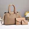 Women’s Woven Texture 3-Piece Bag Set – Large Capacity One-Shoulder Tote + Crossbody Pouch