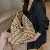 Women’s Handmade Straw Woven Shoulder Bag – Hollow Contrast Color Tote