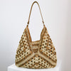 Women’s Handmade Straw Woven Shoulder Bag – Hollow Contrast Color Tote