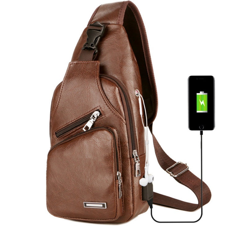 Men’s USB Charging Sling Chest Bag – Waterproof Messenger Crossbody Pack