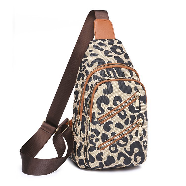Leopard Print USB Sling Chest Bag for Women – Headphone Jack Crossbody Backpack