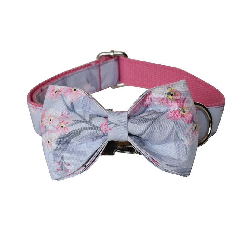 Pet Dog Collar & Leash Set with Ink-Painting Print + Bow – Stylish Pet Accessory