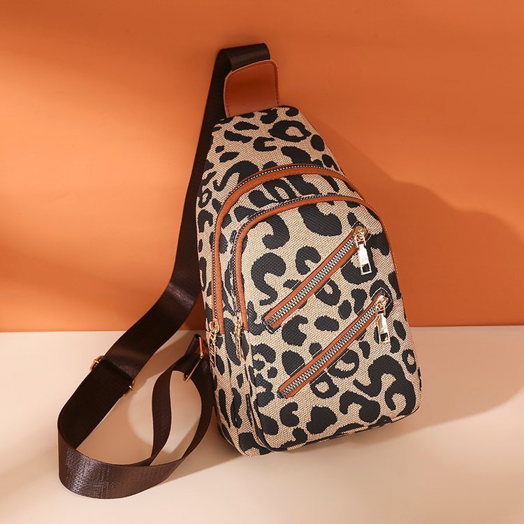 Leopard Print USB Sling Chest Bag for Women – Headphone Jack Crossbody Backpack