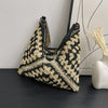 Women’s Handmade Straw Woven Shoulder Bag – Hollow Contrast Color Tote