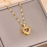 Double Layer Love Necklace UK – Rhinestone Titanium Heart Pendant