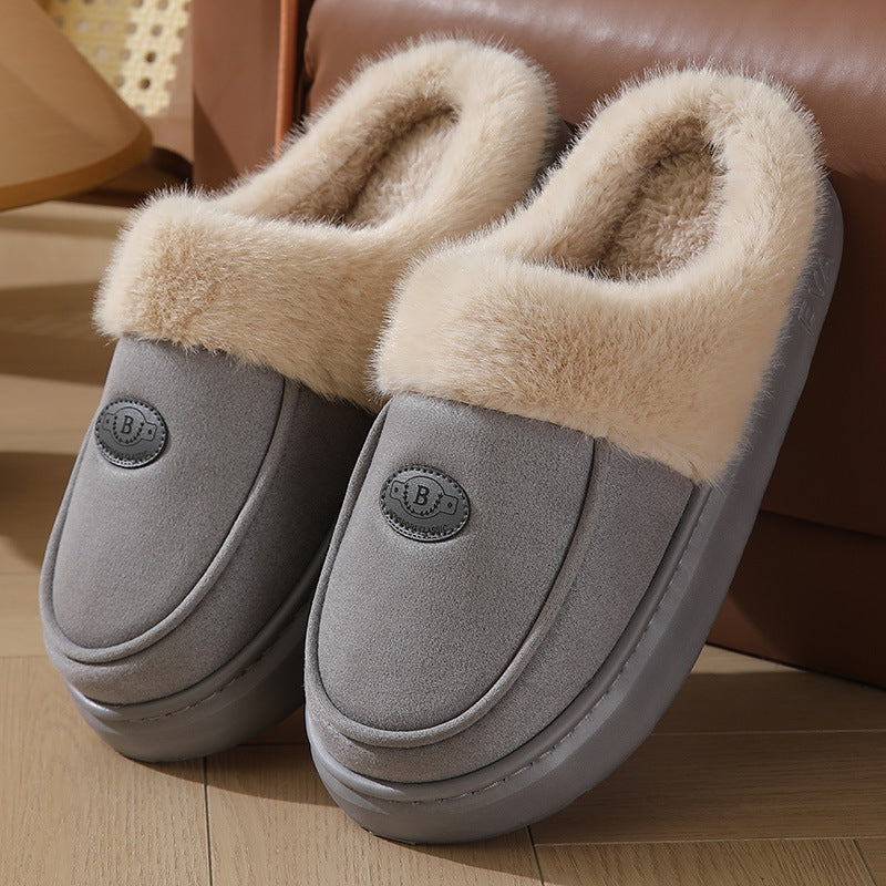 Men’s Warm Suede Plush Indoor Slippers – Cozy Non-Slip House Shoes